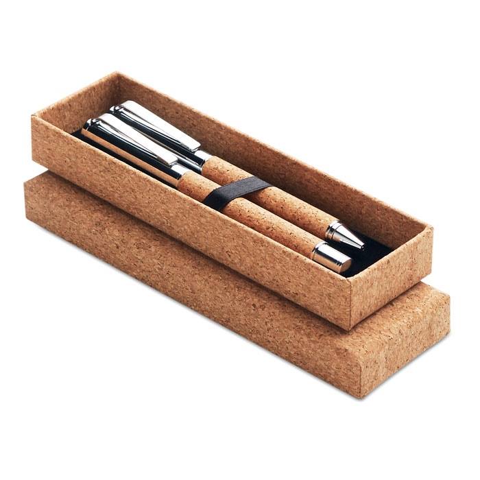 QUERCUS - Stylo bille métal boîte liège