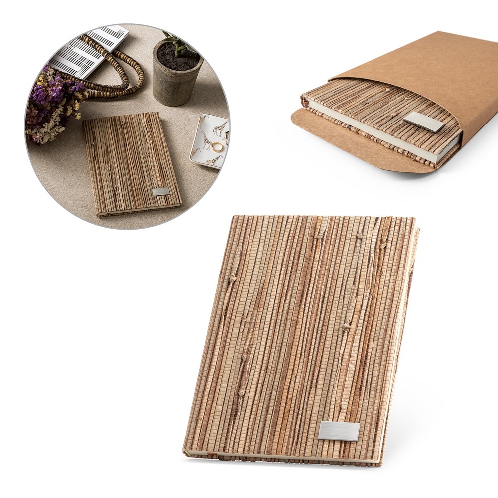 NERUDA. Bloc-notes A5 en fibre de paille naturelle avec pages lignées recyclées