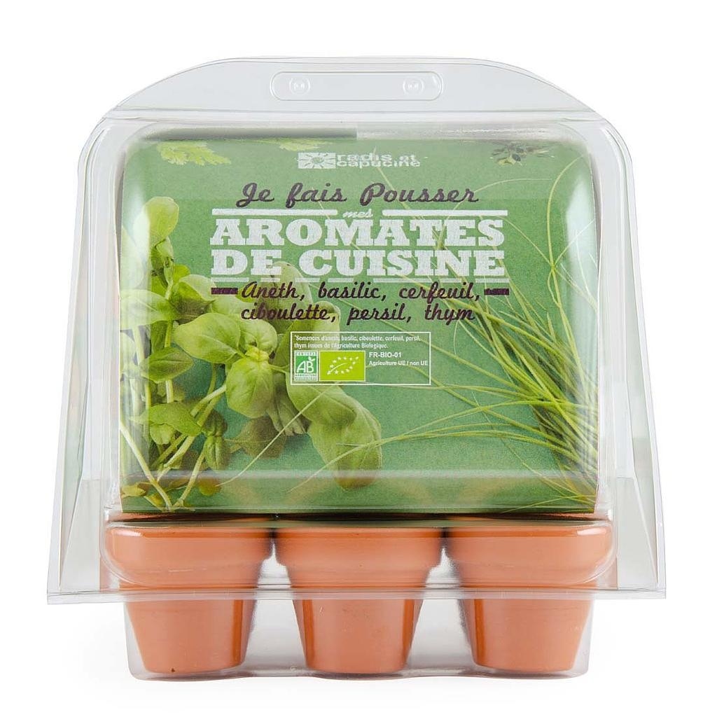 Serre en pet 6 pots aromatiques bio