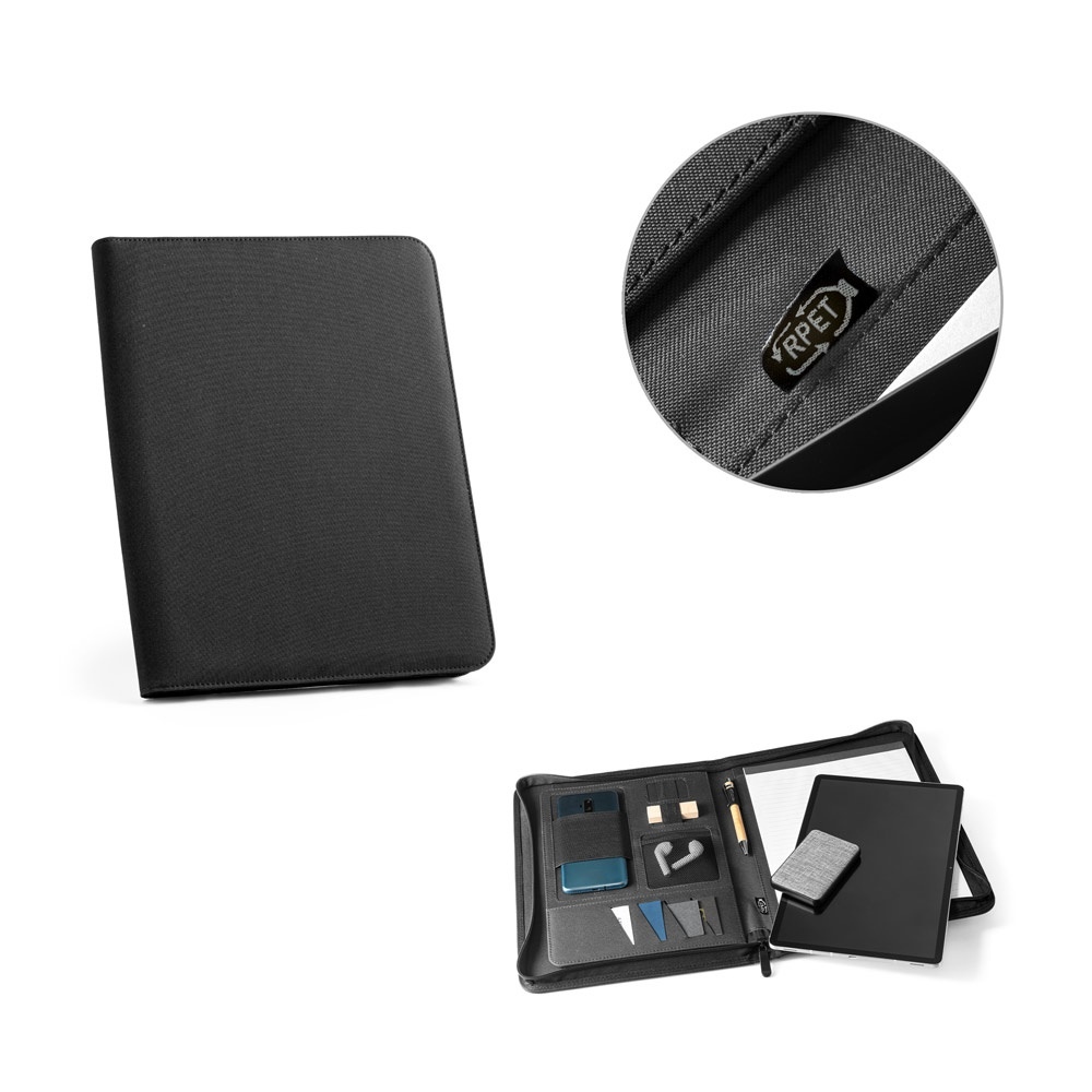 EMERGE FOLDER. Porte documents A4 en 300D 100% rPET avec fermeture éclair