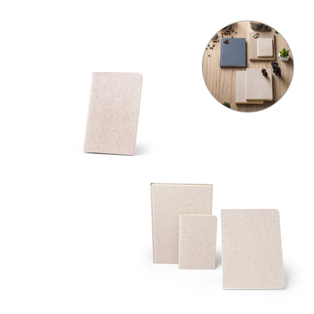ORGANIC SOFT. Bloc-notes A6 avec couverture souple fabriquée à partir de matière organique d'éléphant (95%)