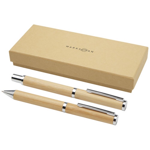 Coffret cadeau stylo bille et stylo roller Apolys en bambou  (encre noire)
