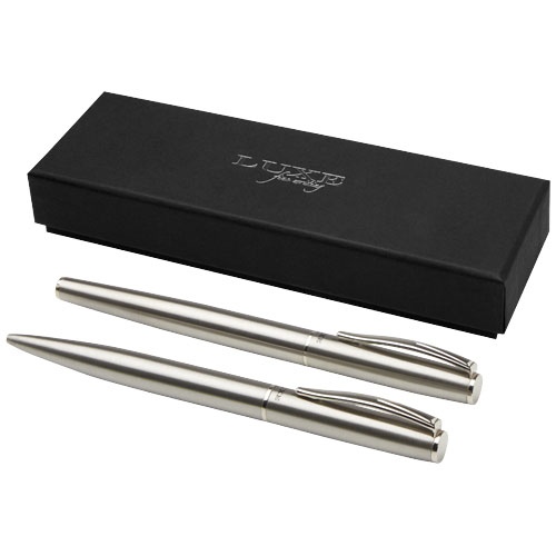 Ensemble de stylo bille et stylo roller Didimis en acier inoxydable recyclé (encre noire)