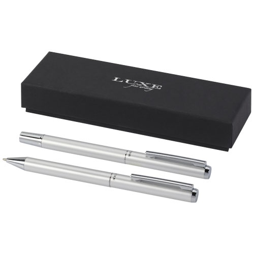 Ensemble-cadeau stylo bille et stylo roller Lucetto en aluminium recyclé (encre noire)