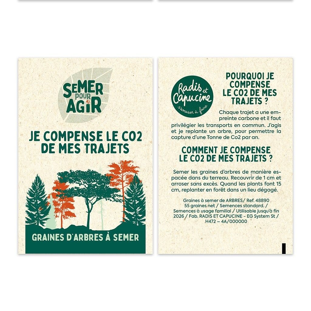 Sachet de graines 76 x 110 mm Je compense le CO2 de mes trajets - Semer pour agir