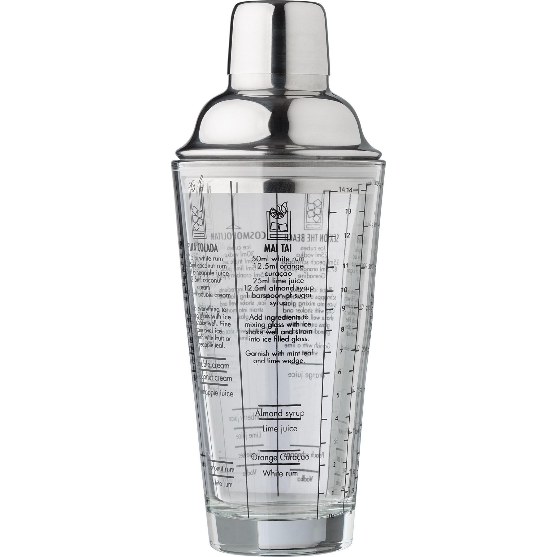 Shaker gradué en verre et en inox Adela