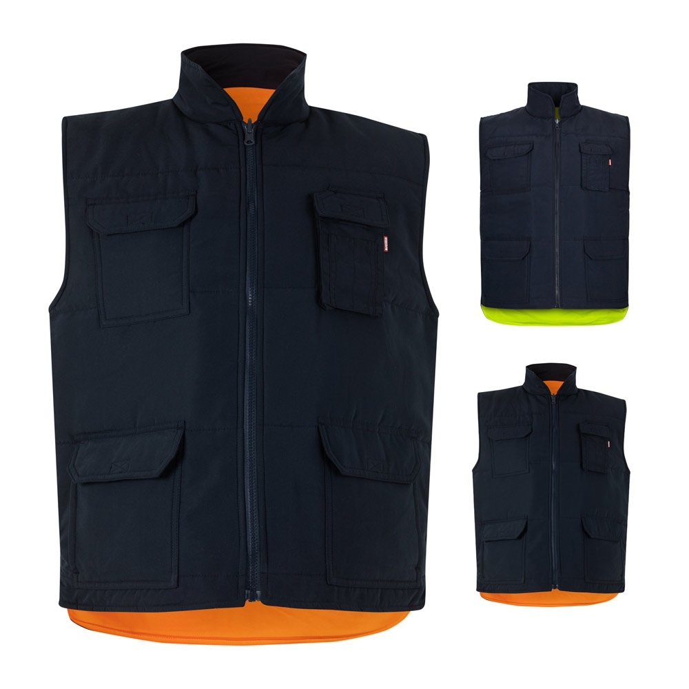 VL DIANA. Gilet rembourré (220g/m²) réversible avec fermeture à glissière, multipoches