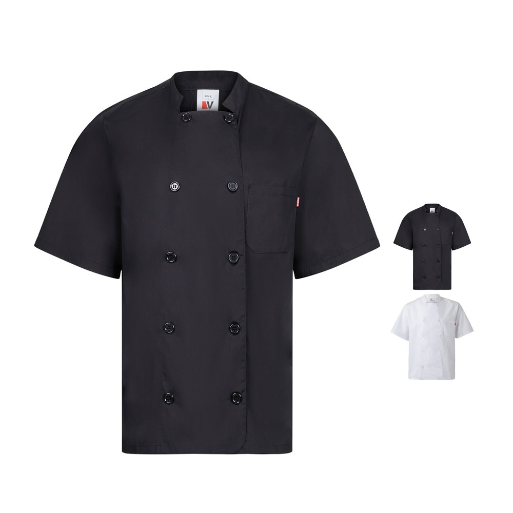 VL DURGA. Veste de cuisine à manches courtes en popeline (110g/m²)