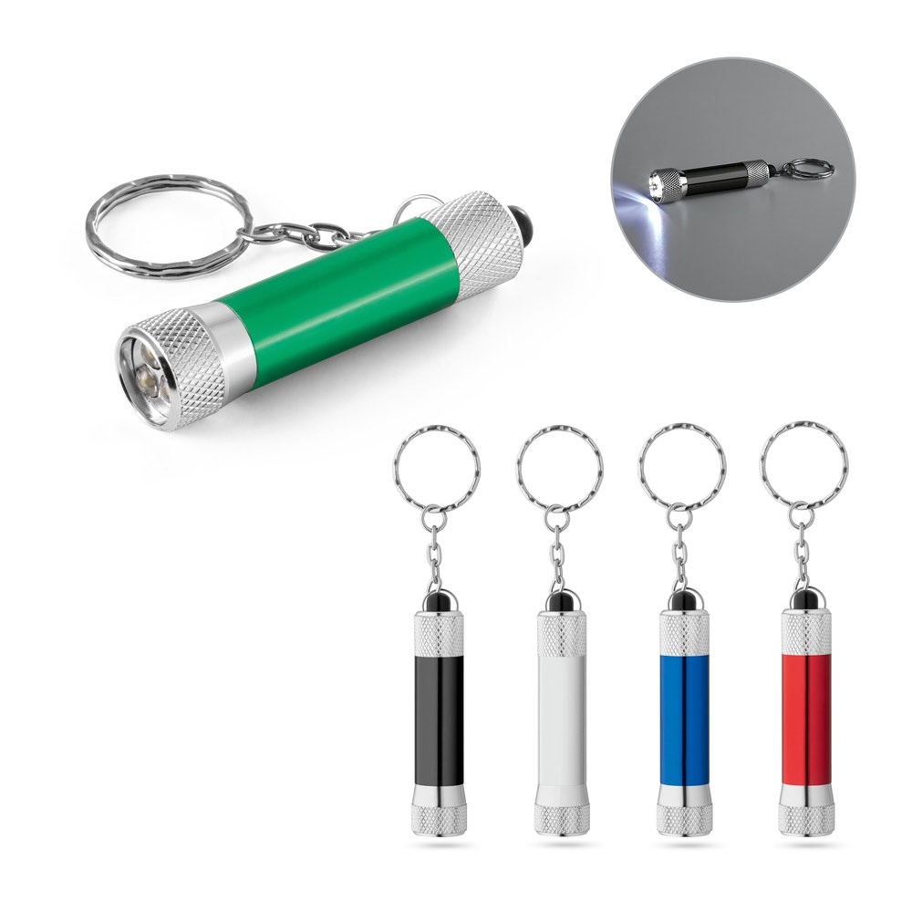 RE-LERGAN. Porte-clés en aluminium recyclé avec lampe de poche LED à 3 lumières