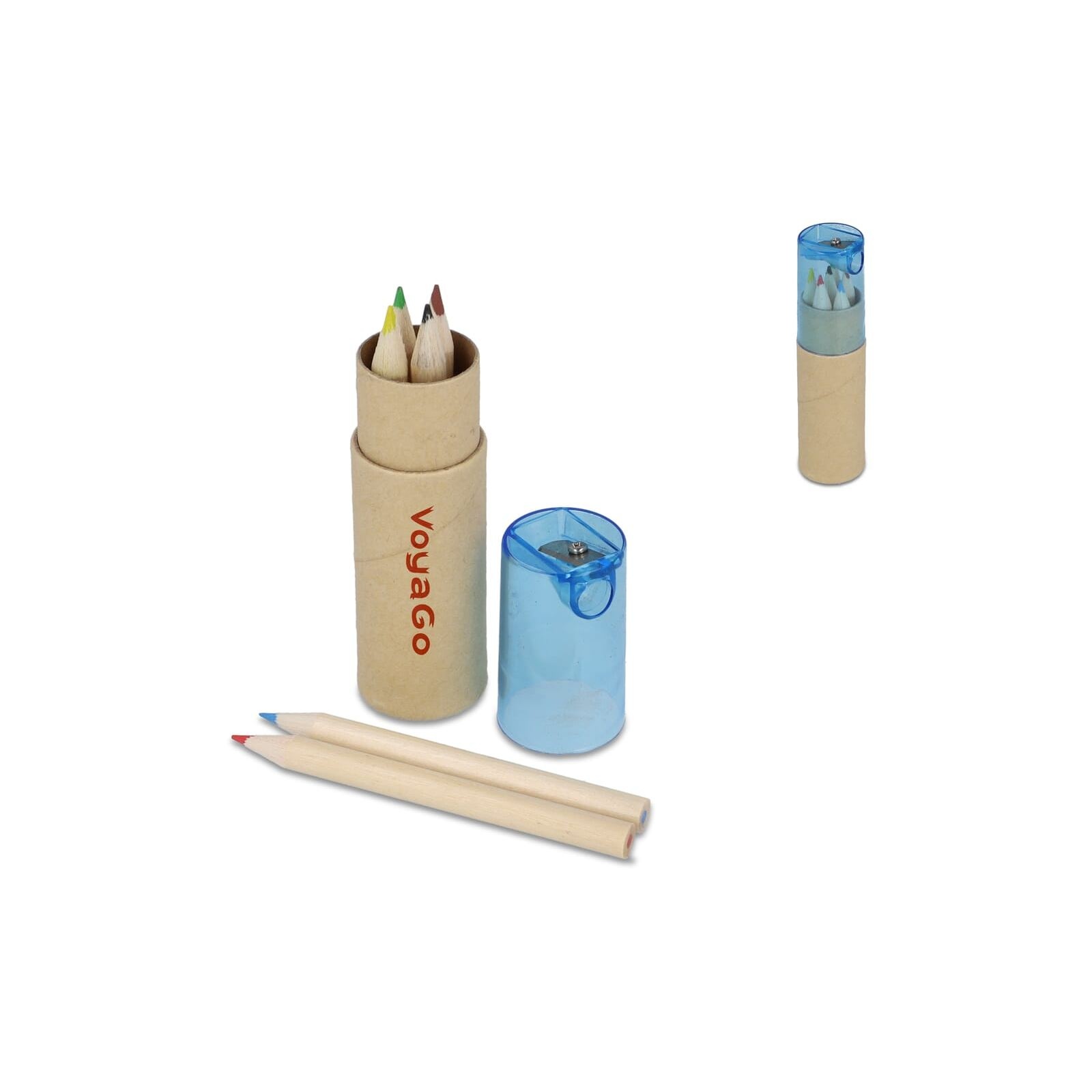Crayons de couleur dans un tube en carton avec couvercle taille-crayon