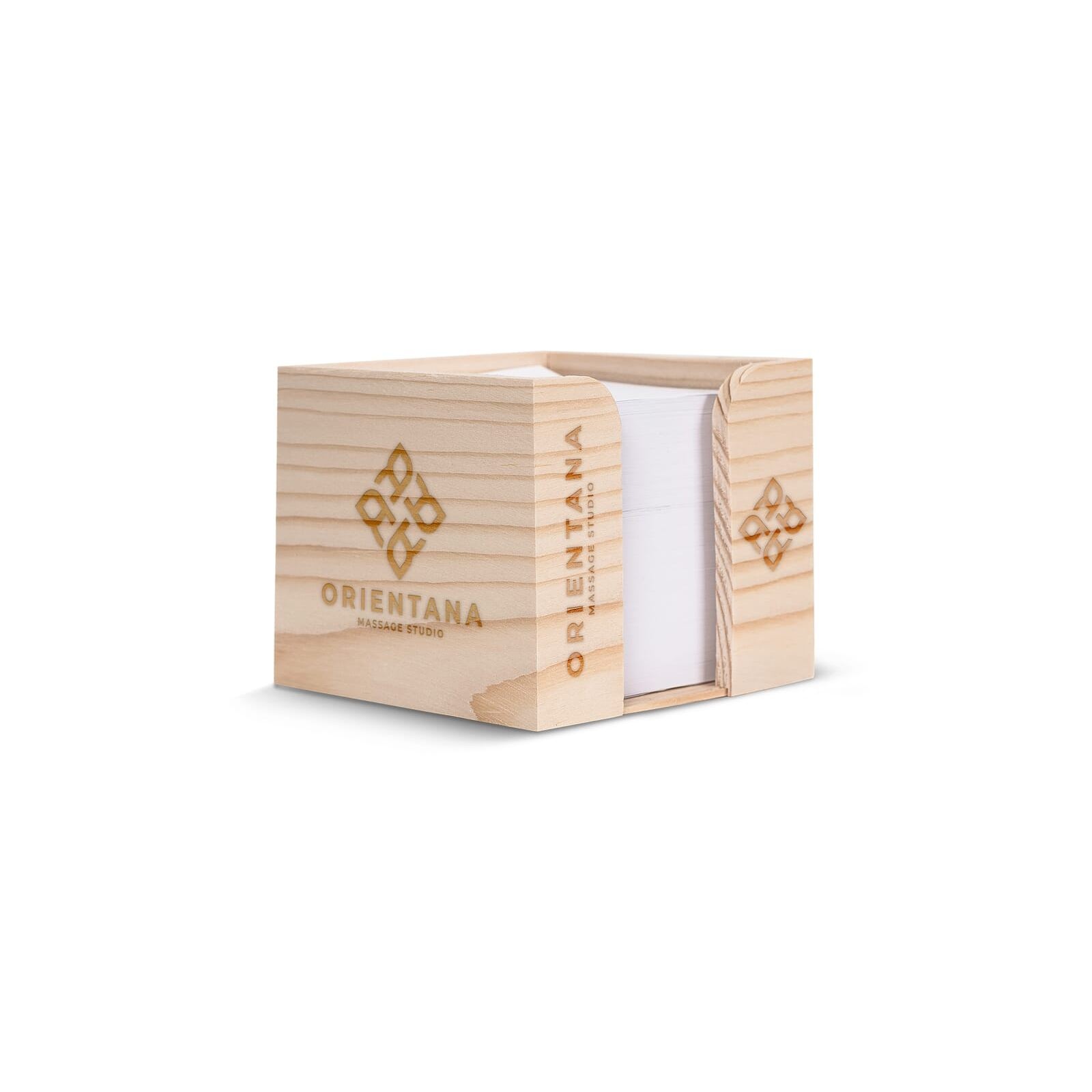 Bloc de papier 10x10x8.5cm FSC dans une boîte cubique en bois