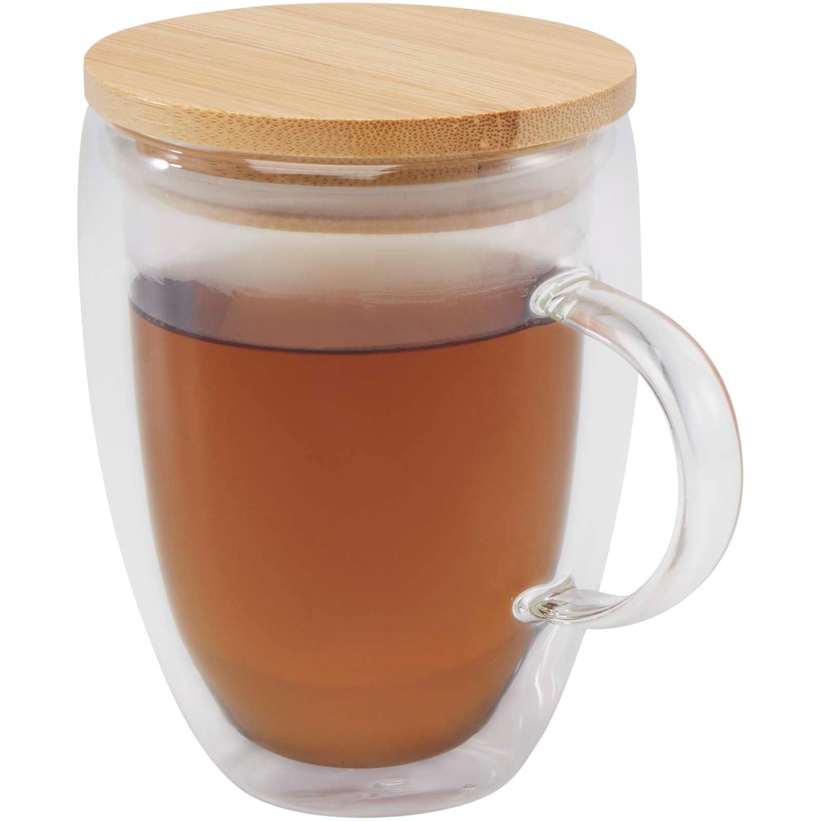 Tasse en verre Leona de 350 ml avec couvercle en bambou