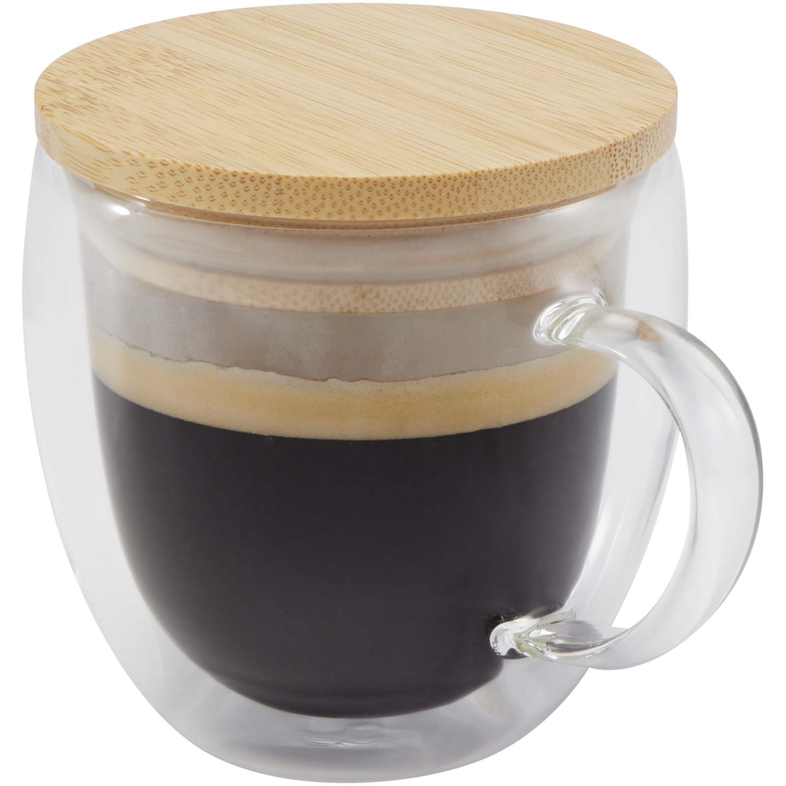 Tasse en verre Lenora de 250 ml avec couvercle en bambou