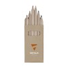 6 petits crayons de couleur en bois non vernis dans une boîte en carton recyclé