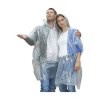 Poncho de pluie légère en matière synthétique translucide dans un petit sachet en plastique