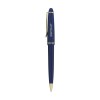 Stylo à encre bleue avec corps brillant, clip et pointe dorés et système de capuchon coulissant