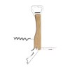 Couteau de sommelier pliable en métal avec poignée en bambou et 4 fonctions : tire-bouchon, 2 décapsuleurs et coupe-fil