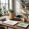 Chargeur 10W et plante dépolluante de bureau (Stock)