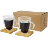 Tasse 2 pièces Manti de 350 ml à double paroi en verre avec sous-verre en bambou