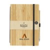 Carnet de notes de format A5 avec couverture rigide en FSC Mix certifié bambou robuste, équipé d'une boucle pour stylo pratique et d'un élastique de fermeture