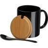 Tasse en céramique avec cuillère et couvercle en bambou