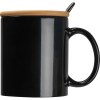 Tasse en céramique avec cuillère et couvercle en bambou