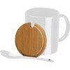 Tasse en céramique avec cuillère et couvercle en bambou