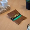 PORTE-CARTES FOLIO AVEC OU SANS ANTI-RFID  EN CUIR VERITABLE MARRON FONCE