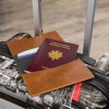 PORTE-PASSEPORT / CARTE GRISE / ASSURANCE EN CUIR VERITABLE MARRON FONCE