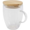 Tasse en verre Leona de 350 ml avec couvercle en bambou