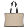 Tote-bag avec soufflet en coton 280 g/m2, détails en toile de jute, anses longues