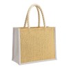 Sac en jute avec longues anses en corde et inserts colores. Avec soufflet