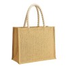 Sac en jute avec longues anses en corde et inserts colores. Avec soufflet