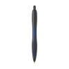 Stylo à bille à encre bleue avec corps coloré translucide, zone de préhension antidérapante, embout en caoutchouc, clip en métal et accents noires.