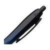 Stylo à bille à encre bleue avec corps coloré translucide, zone de préhension antidérapante, embout en caoutchouc, clip en métal et accents noires.