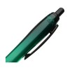 Stylo à bille à encre bleue avec corps coloré translucide, zone de préhension antidérapante, embout en caoutchouc, clip en métal et accents noires.