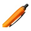 Stylo à bille à encre bleue avec corps coloré translucide, zone de préhension antidérapante, embout en caoutchouc, clip en métal et accents noires.