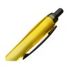 Stylo à bille à encre bleue avec corps coloré translucide, zone de préhension antidérapante, embout en caoutchouc, clip en métal et accents noires.