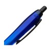Stylo à bille à encre bleue avec corps coloré translucide, zone de préhension antidérapante, embout en caoutchouc, clip en métal et accents noires.