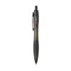 Stylo à bille à encre bleue avec corps coloré translucide, zone de préhension antidérapante, embout en caoutchouc, clip en métal et accents noires.